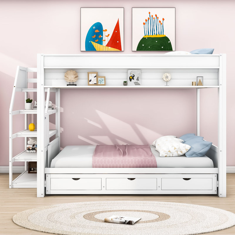 Harriet Bee Dalvey Kids Full Over Full 3 Drawers Convertible Futon Bunk Bed with Storage Staircase Wayfair